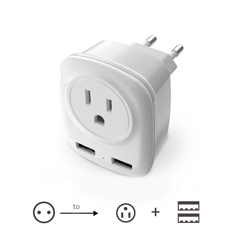 European Plug Adapter International Travel Power Outlet Socket with 2 USB Charger for iPhone Europe Spain Iceland Greece Italy | Мобильные