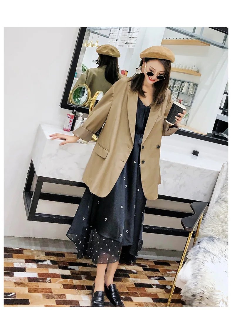 Женский однотонный блейзер с карманами длинным рукавом | Женская одежда