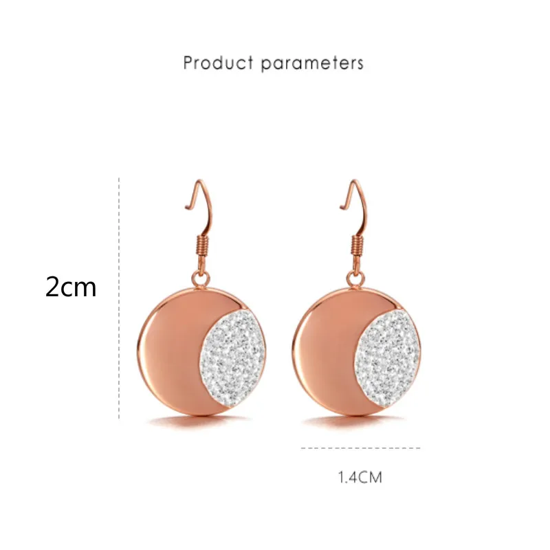 

V-Owl Half Moon French Retro Stainless Steel Crystal Ear Pendant Light Luxury Earrings High Sense Net Red Ear Stud
