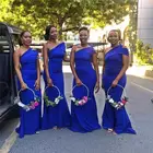 Платья подружек невесты Королевского синего цвета с юбкой-годе на одно плечо, платья для гостей в деревенском стиле на свадьбу и вечеринку по индивидуальному заказу, 2021