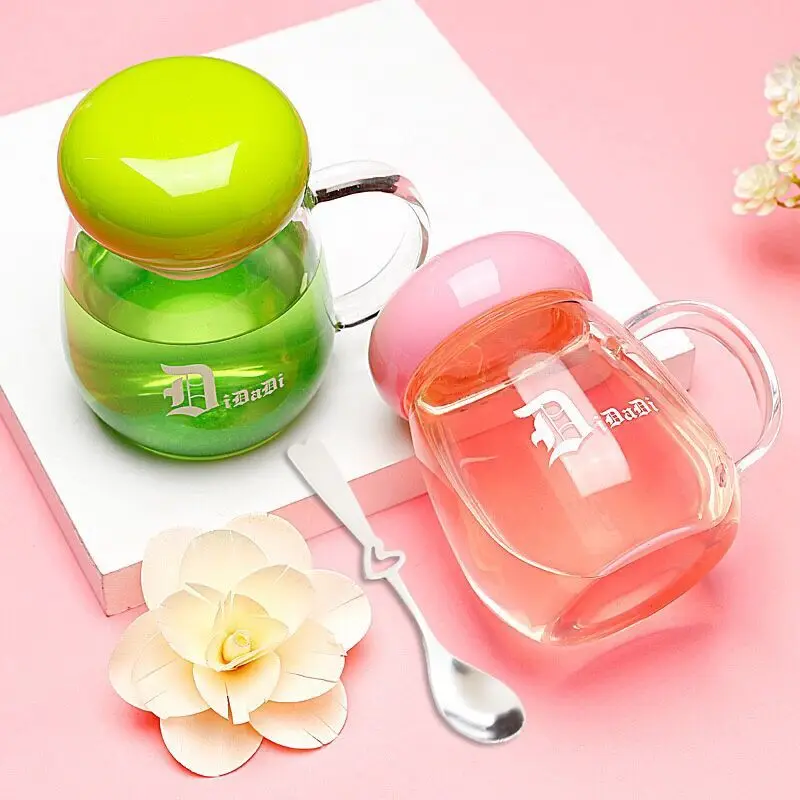 

Glass cup male and female flower tea cup with handle filter screen tea cup