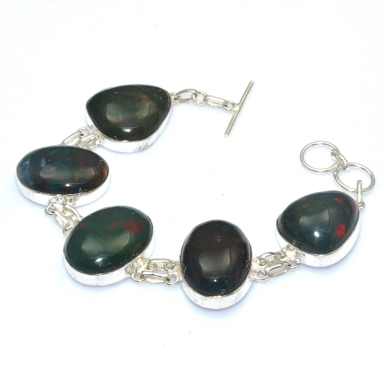 

Genuine Blood Stone Silver Copper Bracelet , Women Jewelry gift 21.5 cm, B4104