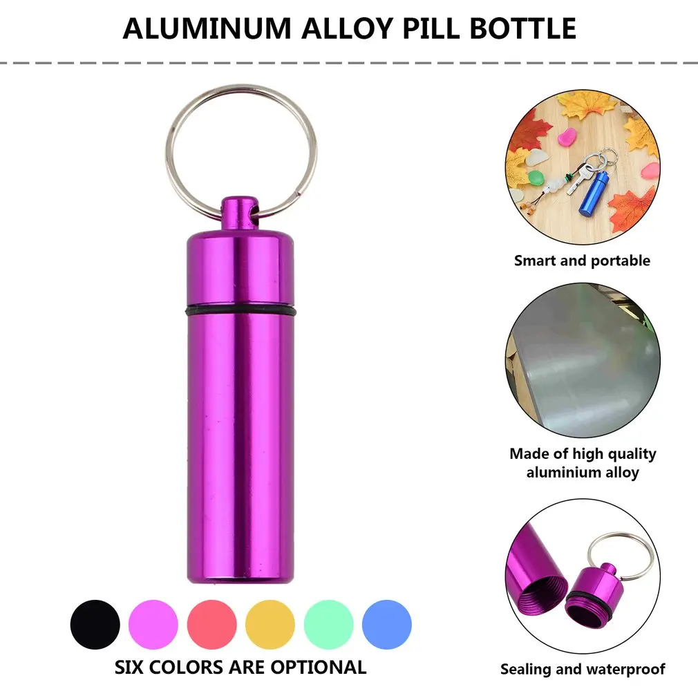 

Mini Portable Waterproof Pill Shape Aluminum Alloy Pill Box Case Bottle Cache Drug Holder Container With Keychain