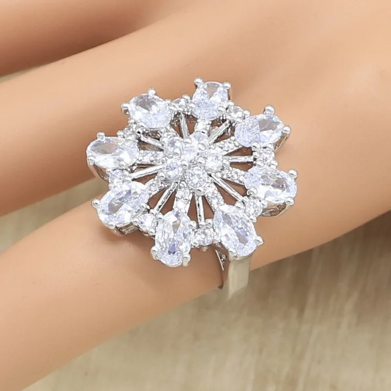 Женское серебряное кольцо в форме цветка 925 пробы с белым цирконием AAA подарок на