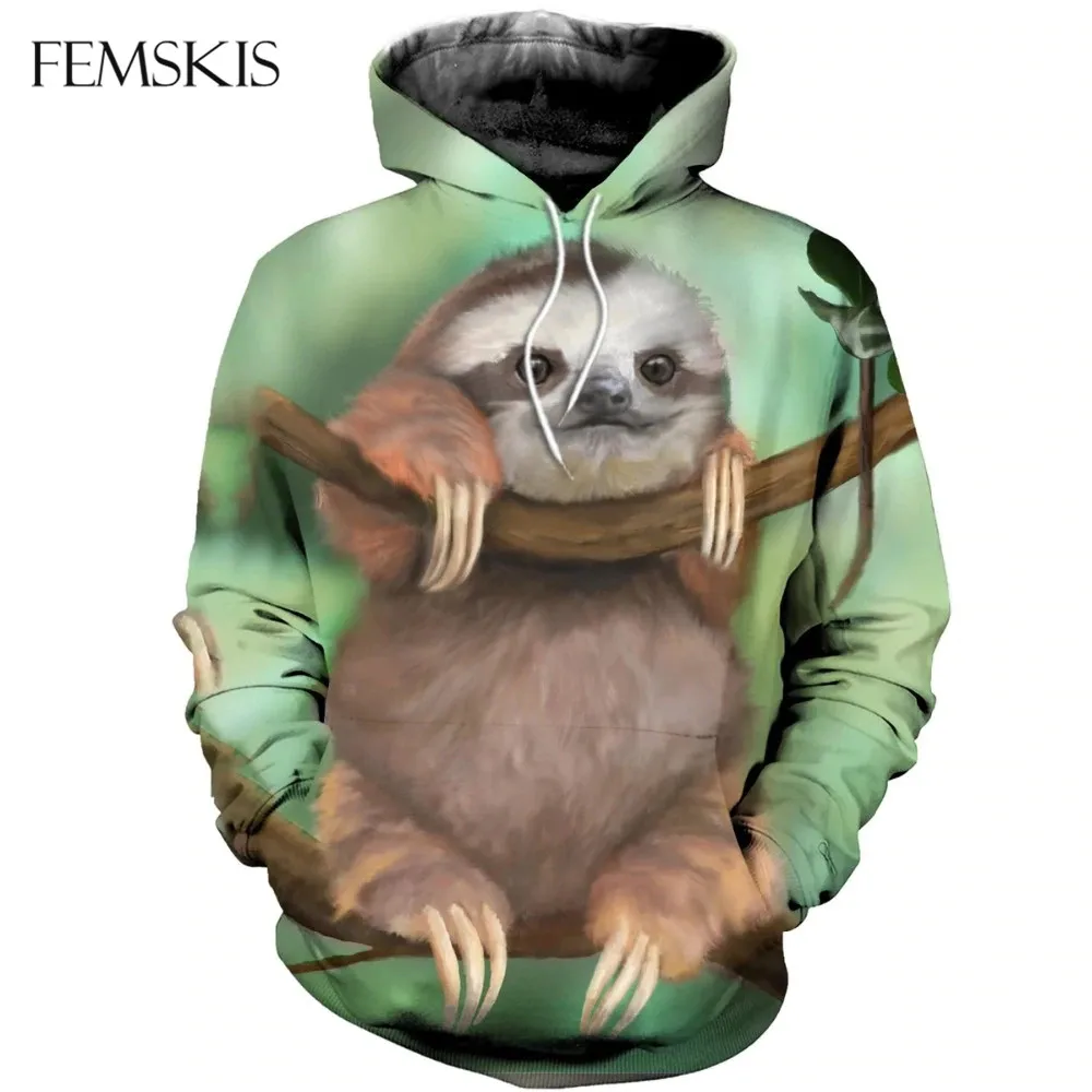

FEMSKIS New Arrival 3D Print Funny Sloth Hoodies Zipper Hooded Sweatshirts For Men Women Harajuku Long Sleeve Hoody Sportwear
