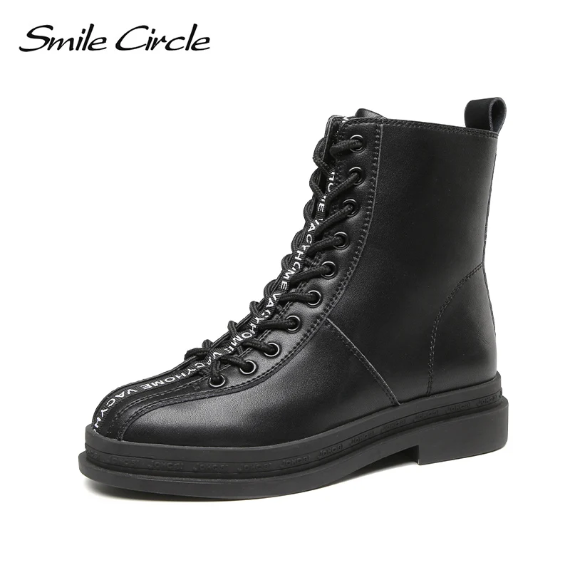 Женские ботильоны Smile Circle повседневные ботинки на плоской платформе со шнуровкой