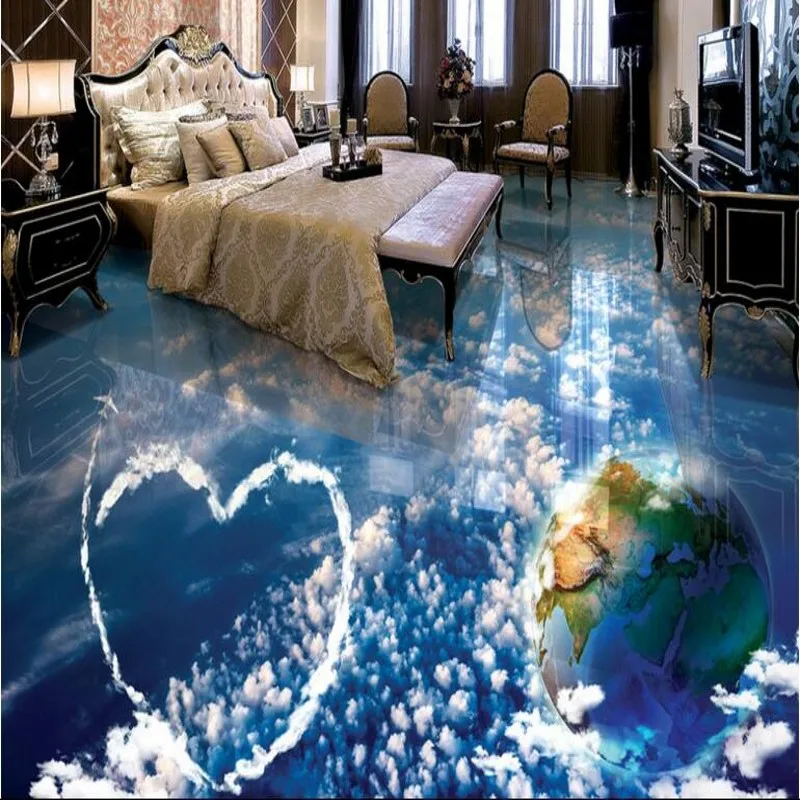 

BEIBEHANG Custom 3D floor large romantic starry sky blue sky white clouds bedroom earth bathroom living room decorative painting