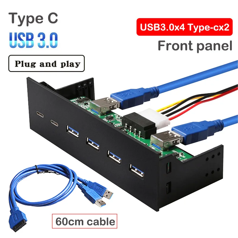 Front panel USB Type c USB 3.0 HUB Auido Mic Plug and play 20 Pin cable Computer 5.25in Optical drive panel No Power Super Speed