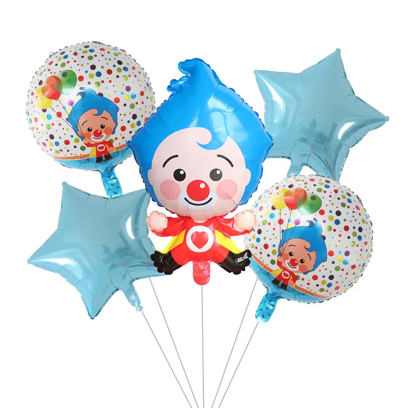 

5pcs Cartoon Plim Plip Clown Foil Balloons Set Happy Birthday Party Decorations Inflatable Helium Globos Children Classic Toys