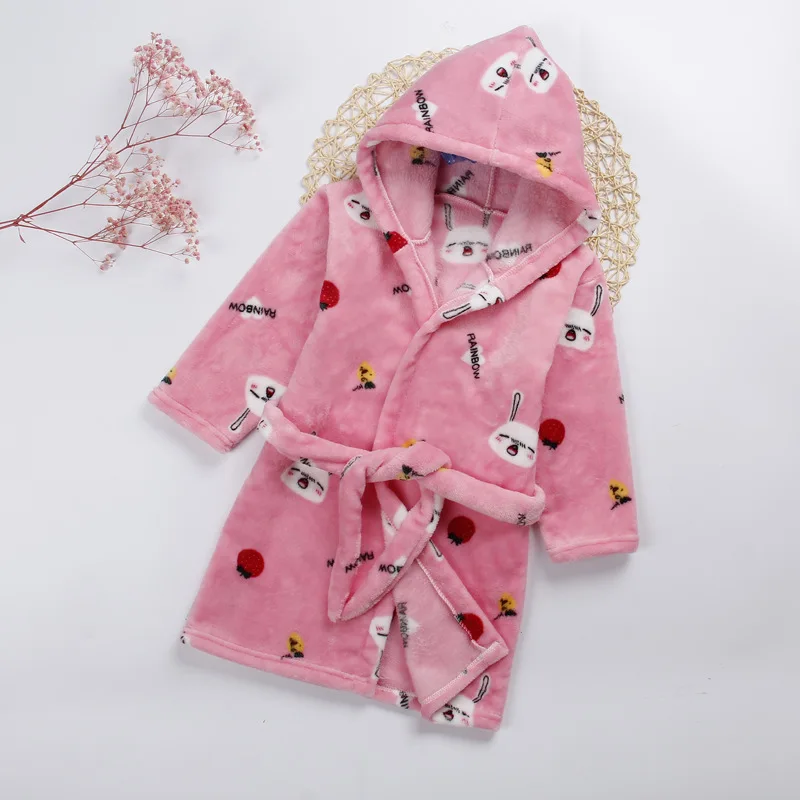 Халат детский с капюшоном и длинным рукавом мультяшный банный халат для