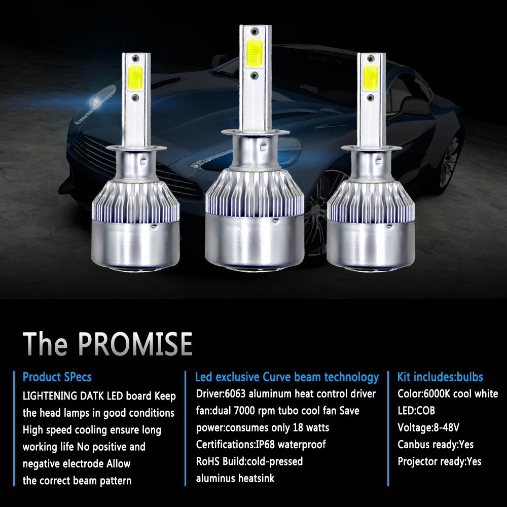 C6 H1 H3 H4 H7 Светодиодная лампа для автомобильных фар H11 H13 9004 9005 9006 9007 12 В лампы