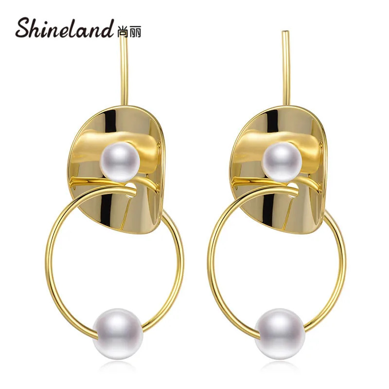 Shineland Высокое качество Новые белые имитация жемчуга Висячие серьги для женщин