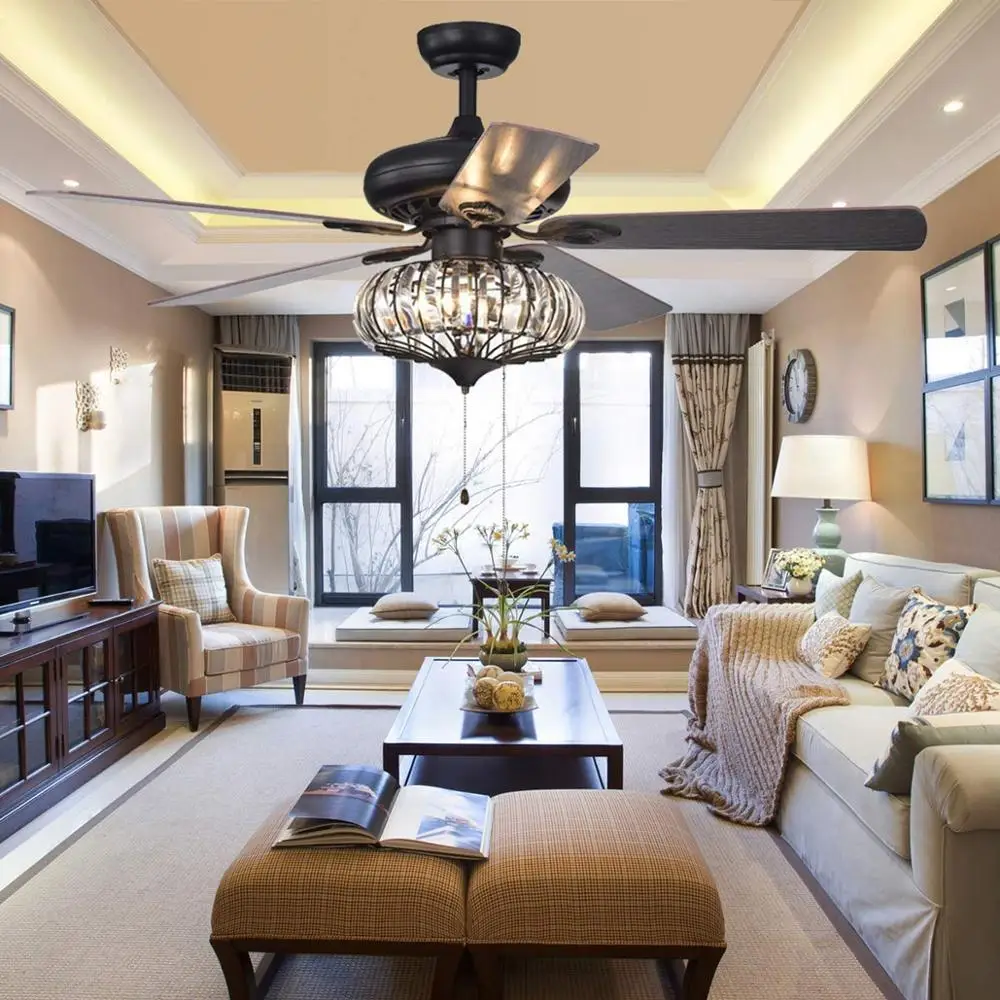 52 дюймовые Хрустальные потолочные вентиляторы лампы деревянный подвесной