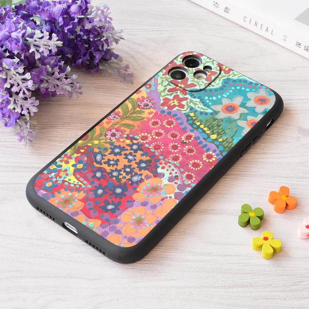 

For iPhone Colorful Floral Painting Print Soft Matt Apple Case
