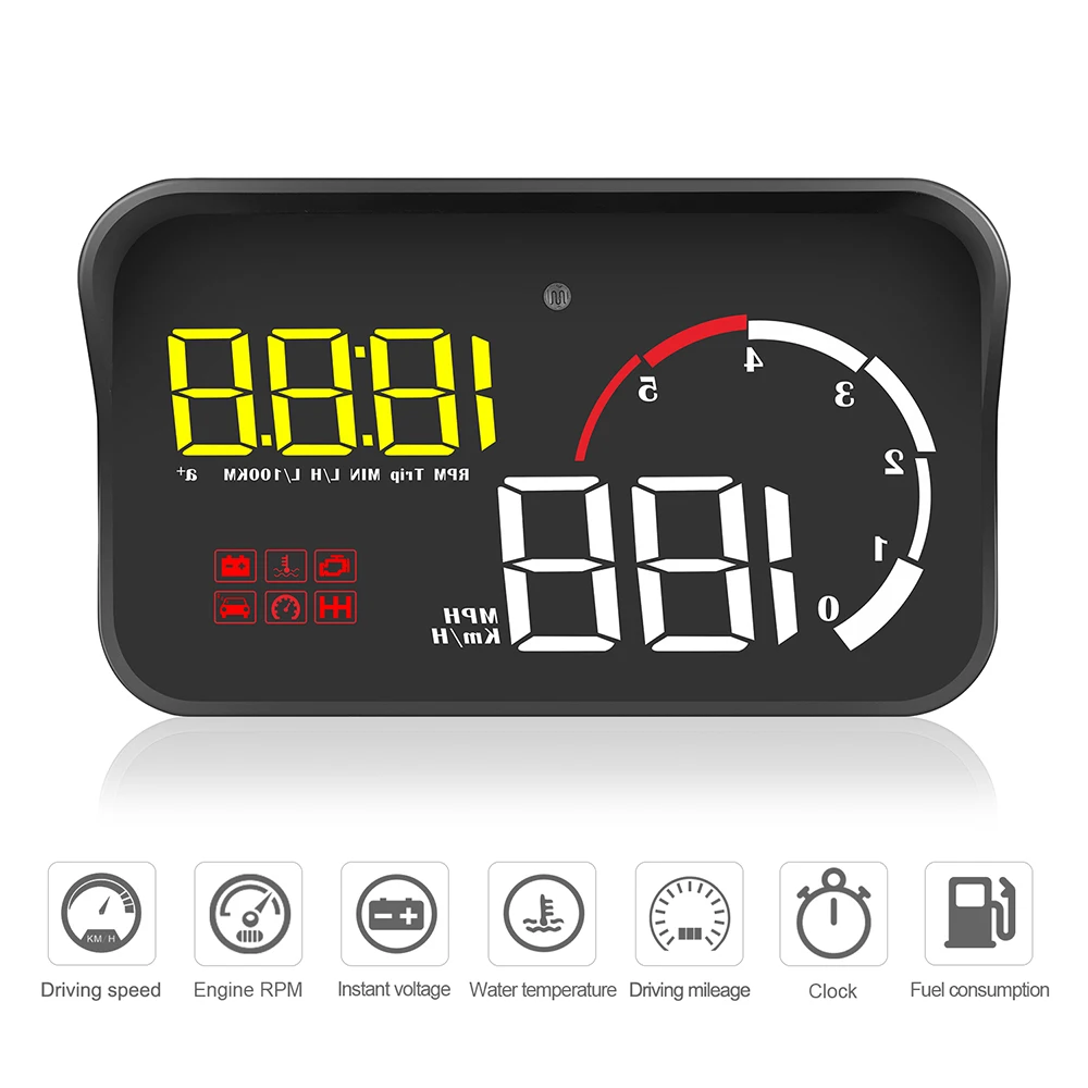 

Цифровой Автомобильный спидометр HUD OBD2, сигнализация о превышении скорости, температура воды, обороты в минуту, лобовое стекло, проектор, ди...