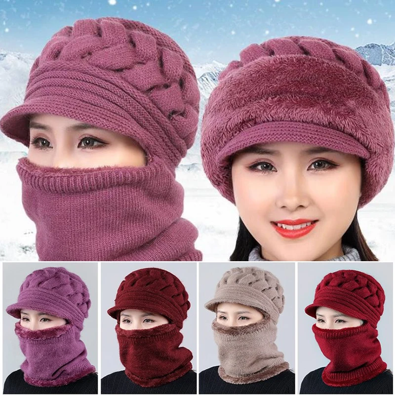 

2021 New Winter Balaclava Beanies Mother Hat Women Warm Thick Skullies Riding Outdoor Hats Gorras Stripes Beanie Cap Mask