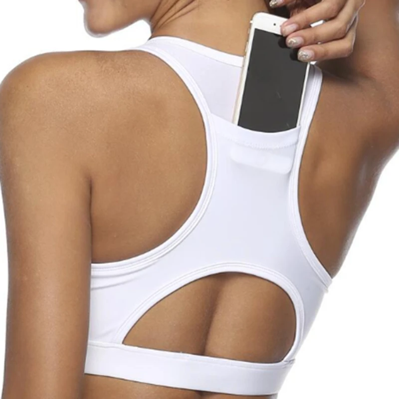 

Women Sports Bra With Phone Pocket Print Yoga Top Fitness Running Wear Haut Femme Padding Gym Bras Wireless Top Deportivo Mujer