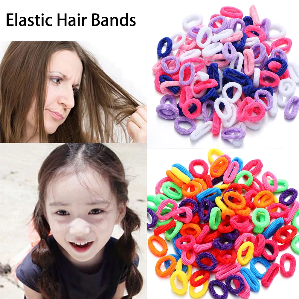 100 шт. рифтандель Meisjes 1,5 см Kleurrijke Kleine кольцо Elastische Haarbanden Paardenstaart Houder Elastiekjes chouchochou Kids