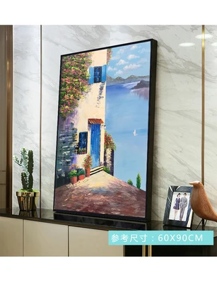 Ручная роспись Европейский Средиземноморский пейзаж настенная живопись маслом вилла Фреска для коридора крыльца Вертикальная декоративная живопись