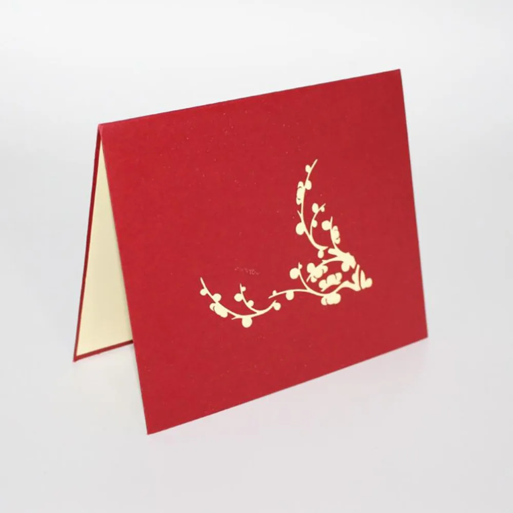 Зеленый лист сафлор 3D всплывающие карты Подарочная открытка с наклейки на