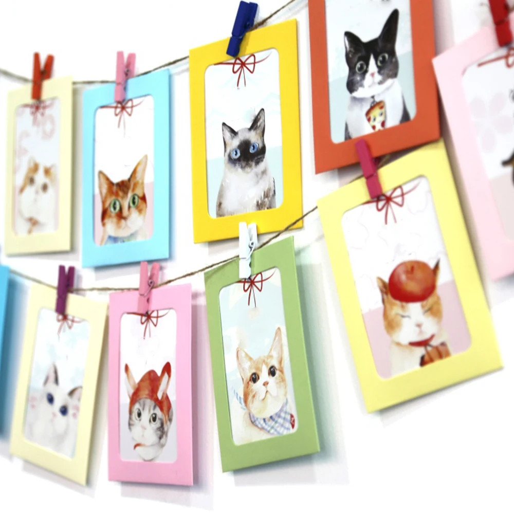 10 шт. розовая синяя бумажная рамка с зажимами и веревкой 7 дюймов настенная