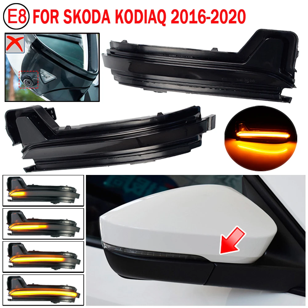 

2Pcs Dynamic LED Rearview Mirror Streamer Turn Signal For Skoda KODIAQ/ KAROQ 17-20 Lights Car Yellow Flowing Water Side Lights