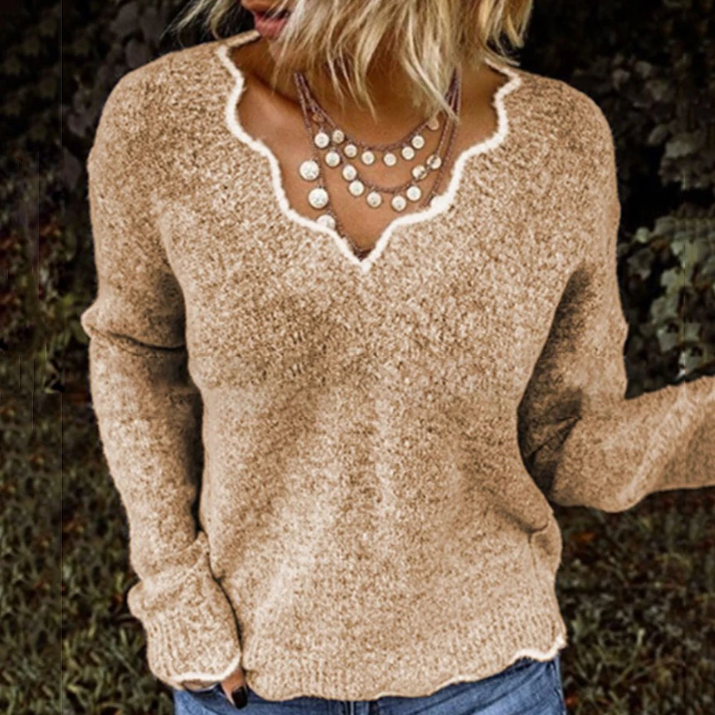 2019 свитер с длинным рукавом сплошной цвет v-образный вырез сексуальный свободный