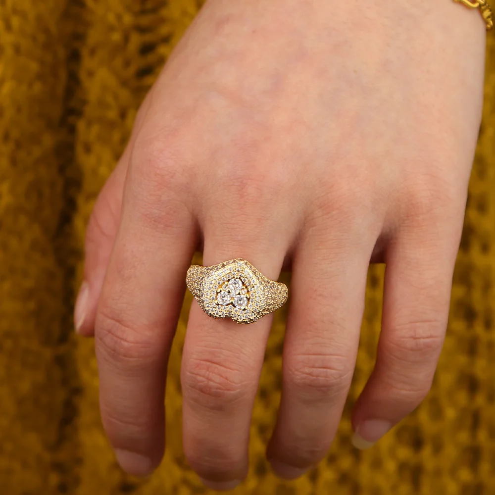 Fashion New Arrival Gold Filled Ring Heart Love Jewelry Hip Hop Brass Clear Zirconia Rings For Men Wedding | Украшения и