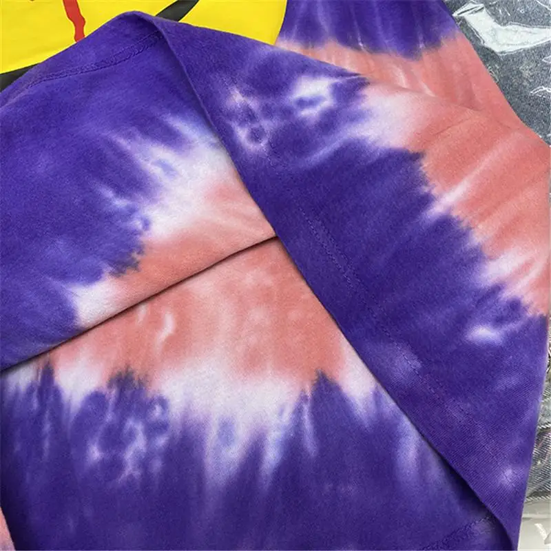 

Tie Dye T Shirt Men Women High Quality Heavy Fabric Dreams Blossom In Time Logo Printed Tee Streetwear Tops Short Sleeve