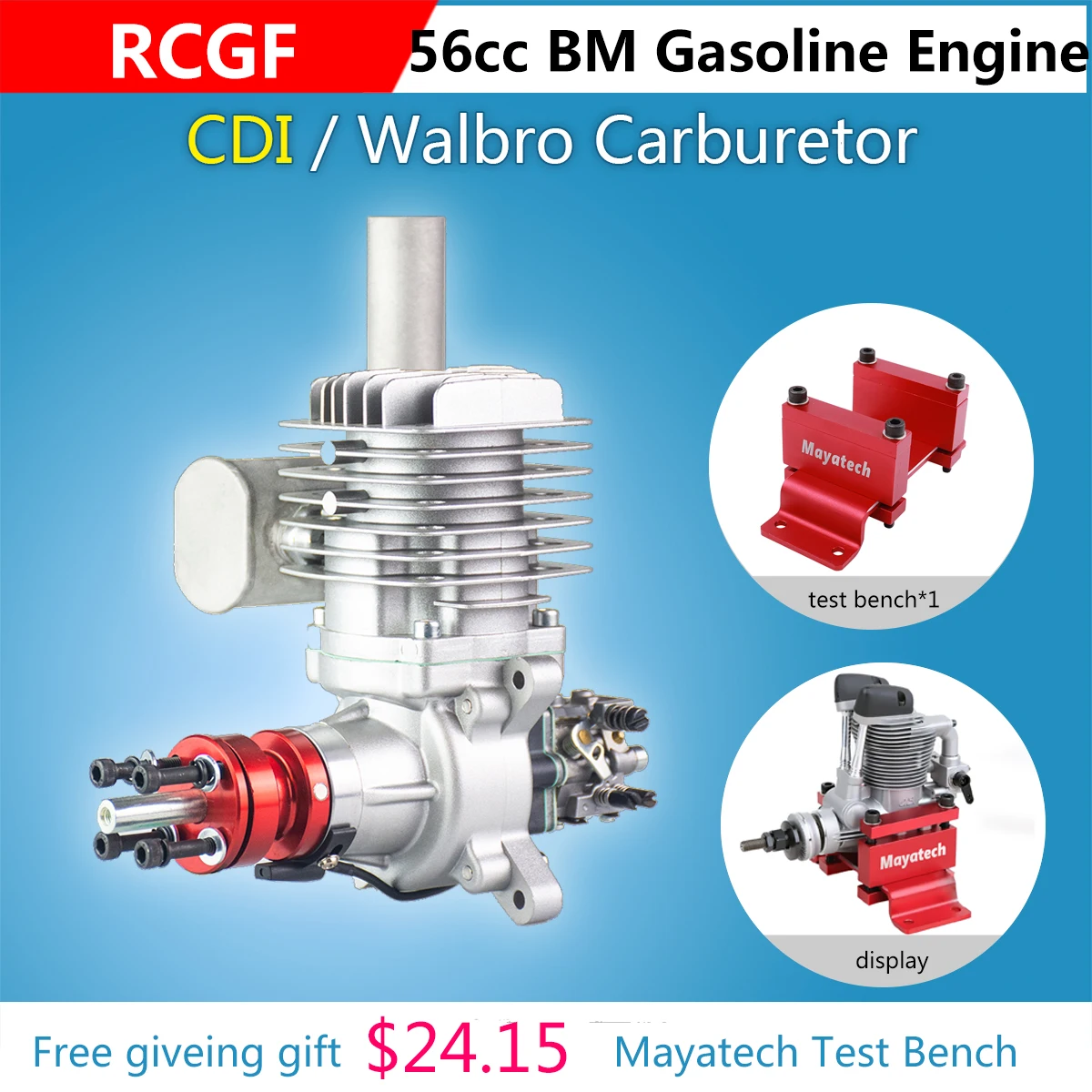 

RCGF 56cc Petrol/Gasoline Engine for RC Airplane Two Strokes Single Cylinder Side Exhaust Natural Air
