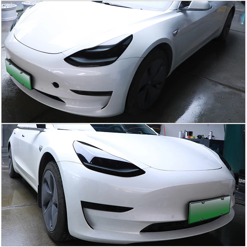 Наклейка на переднюю фару автомобиля Tesla Model 3 Налобные фонари ТПУ Дымчатая Черная