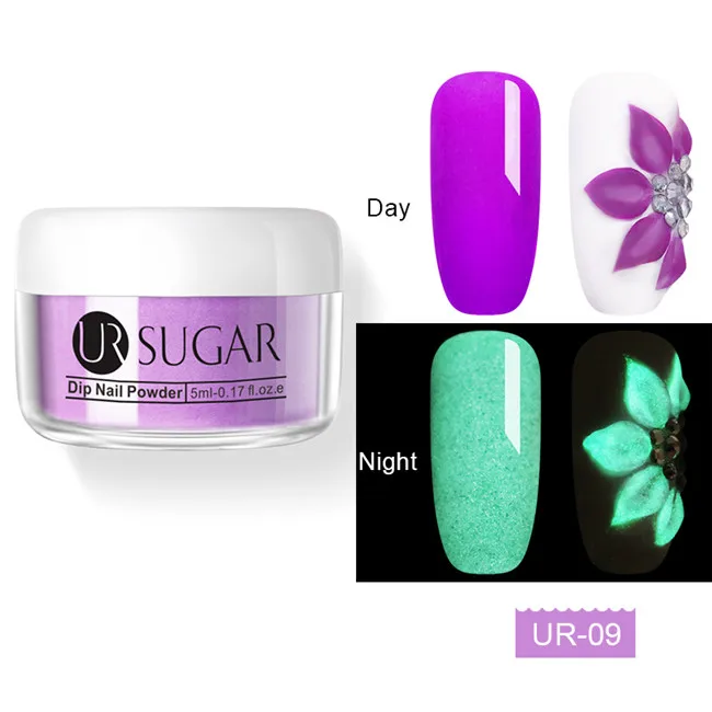 UR-09 Ur Sugar 5 мл светящийся 3 в 1 Dip порошок для ногтей акриловый порошок резьба расширение погружение ногтей Дизайн ногтей украшения DIY натуральный сухой - Цвет: UR-09
