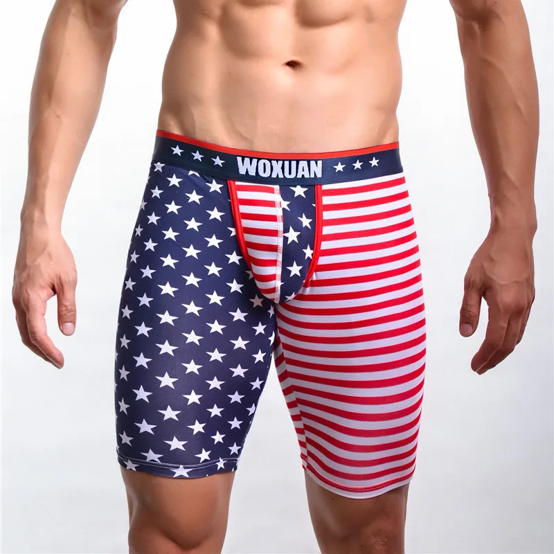 Men's Underwear Short Pants Slim Fit Home Fitness Tights American Flag Printing Underpants Man Boxers Trunk Five Minutes Boxers