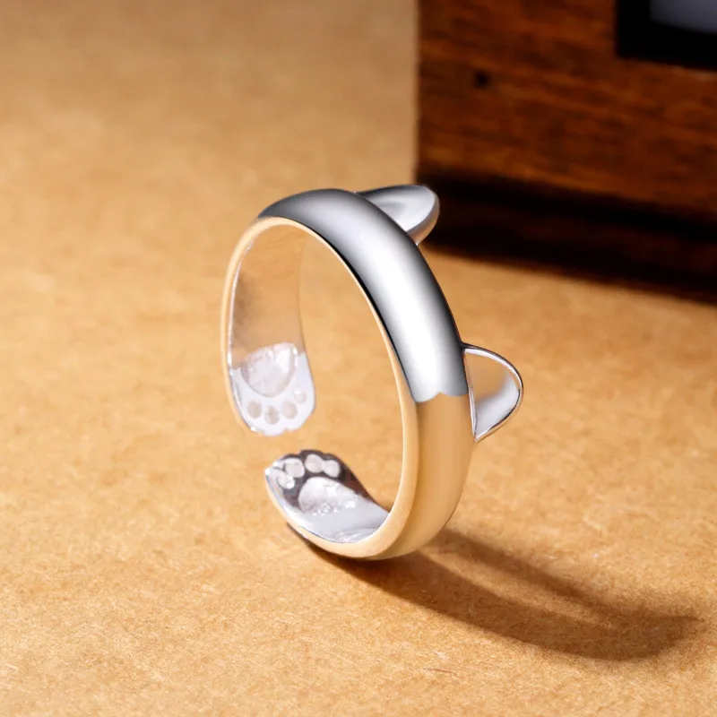 Женское кольцо с кошачьими ушками корейское регулируемое серебряным покрытием