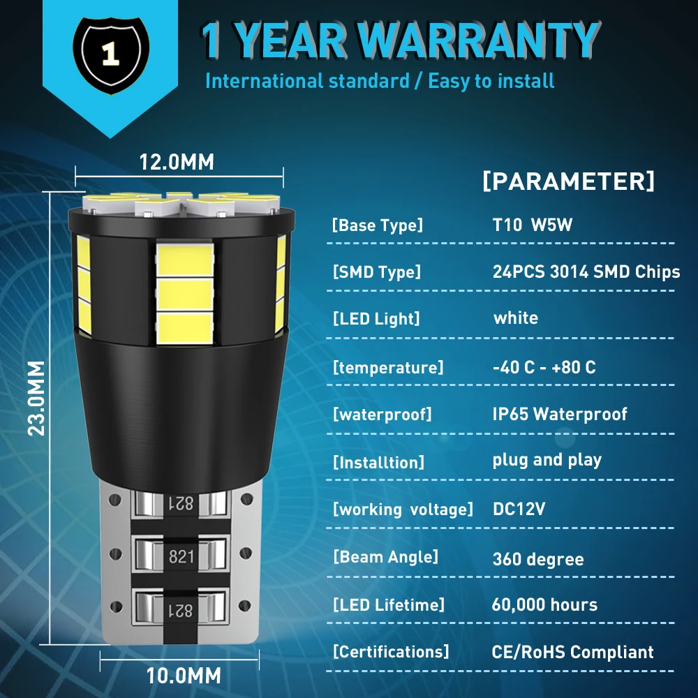 2x Светодиодный светильник для парковки T10 W5W Canbus VW Passat B5 B6 B7 B5.5 CC Tiguan Bora Touareg Touran GTI