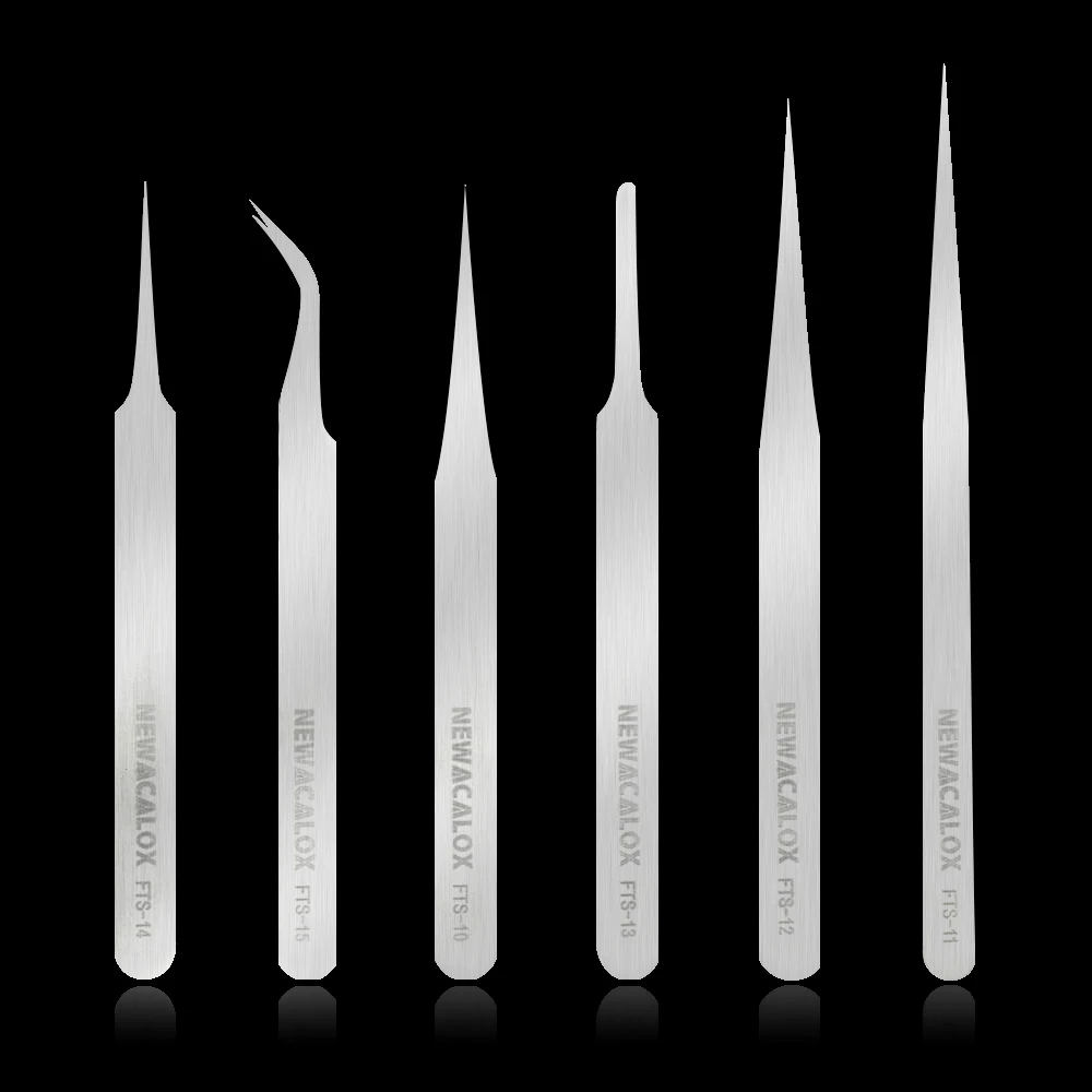 NEWACALOX 6 шт./компл. ФТС Нержавеющая сталь промышленный Анти-статический Пинцет Комплект точность немагнитные пинцеты для лаборатории ювелирная работа