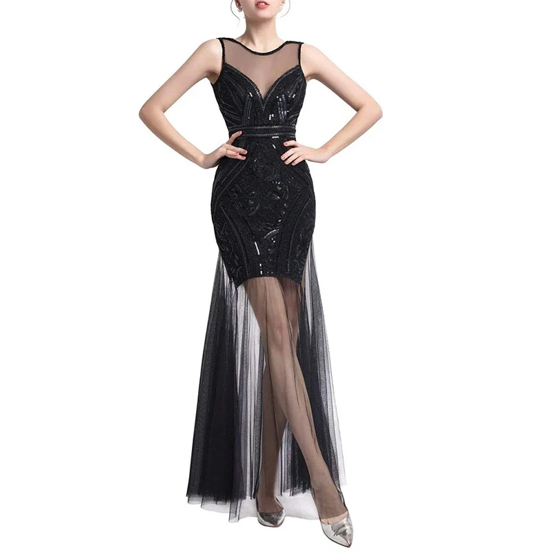 Винтаж Свадебные 1920s деко Великий Гэтсби блесток платье Чарльстон с коктейльное