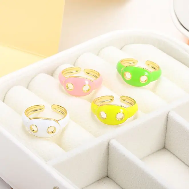 

Cute Pink Enamel Pig Rings Popular Lucky Piggy Animal Opening Couple Ring Women Man Girl Jewelry 2021 Lover Gift Adjustable