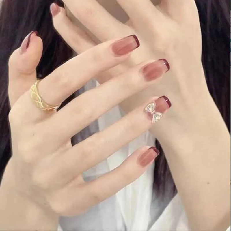 Симпатичные Блестящие бриллиантовые жемчужные накладные ногти искусственные