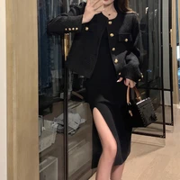 celebrity small fragrance coat womens autumn and winter new korean version long sleeve slim fit thick tweed short coat