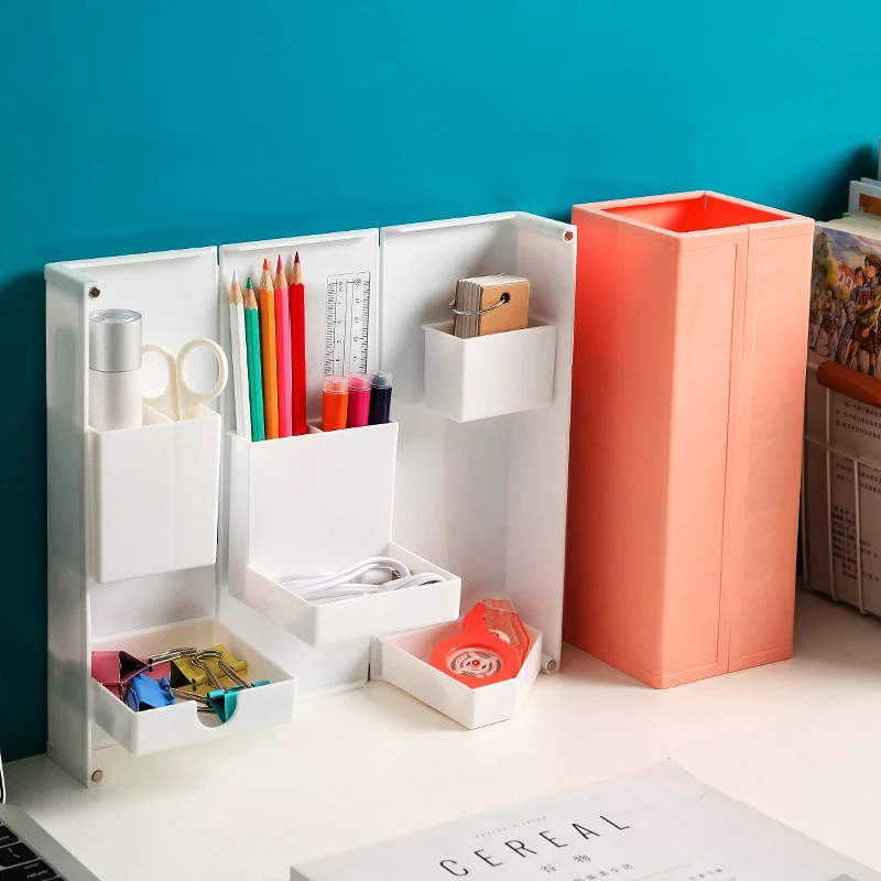 

Многофункциональный держатель складывающаяся ручка, контейнер для хранения канцелярских принадлежностей, органайзер для макияжа, карандашей, товары для студентов, настольный органайзер для детей