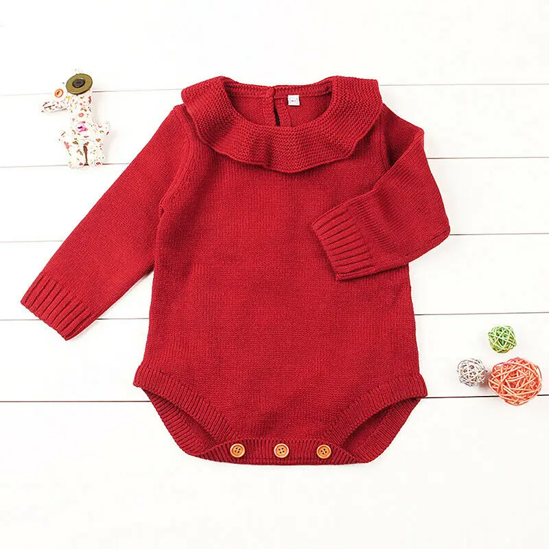 Newborn Baby Bodysuit Knit Warm Body Girl Clothes Peter Pan Sweater Jumpsuit Fall Winter Outfits Set 0-24M | Детская одежда и