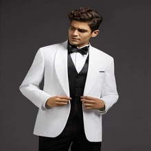 2022 New Arrival Shawl Collar Men's White Suits Hot Selling Custom Made One Button Fashion Casual Wear Blazer 3 Pieces Skinny (2)
