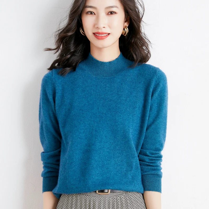 

Autumn/winter 2021 new half turtleneck sweater women loose long-sleeved sweater solid color top knitted bottoming shirt