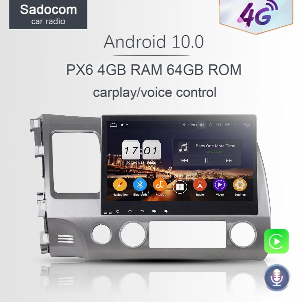 DSP PX6 2 din 10 1 &quotAndroid 0 для Honda CIVIC 2006 2011 4 Гб ОЗУ 8 ядер 64 ПЗУ автомобильный DVD плеер
