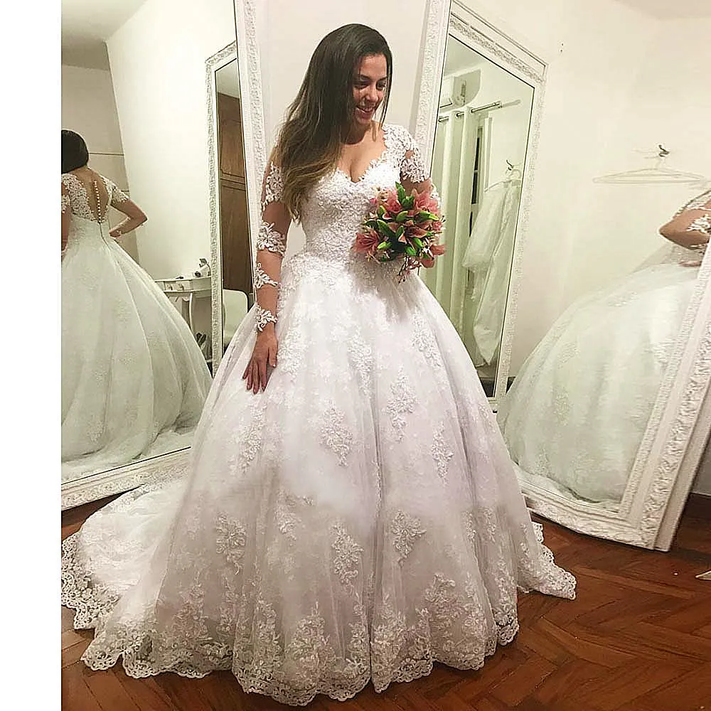 Свадебное платье с длинными рукавами 2019 хит продаж кружевное бальное свадебные