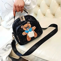 genuine leather handbags high quality cute bags for women pearl sequin bear tote bag mesh shining ita bolsos dual use sac