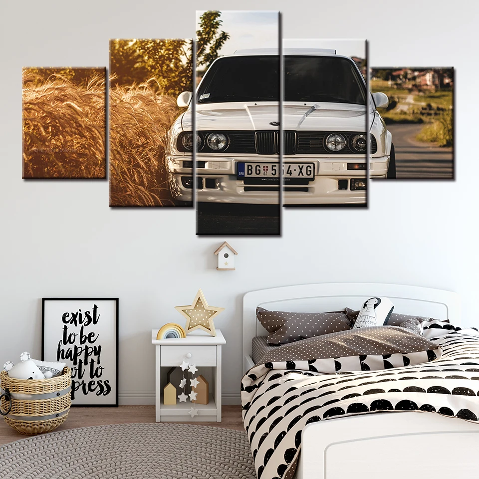 

No Framed Canvas 5Panel Retro BMW Car Modern Wall Art HD Posters Pictures Paintings Home Decor Bedroom Living Room Decoration