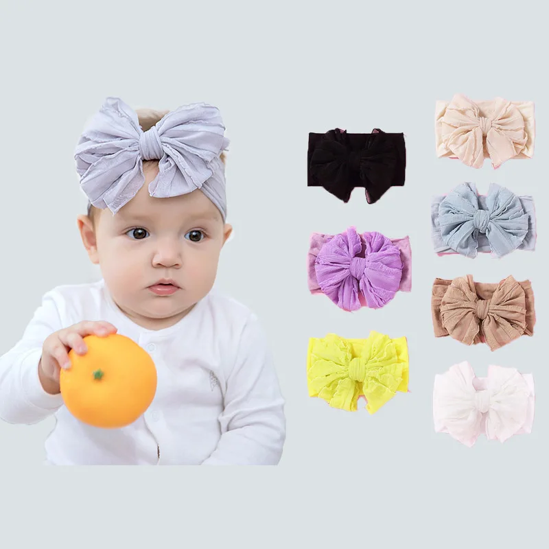 

Big Bow Soft Jacquard Baby Headbands Chiffon Solid Bow Turban Hairband Headwrap Baby Girl Head Wrap Accessories tiara de cabelo