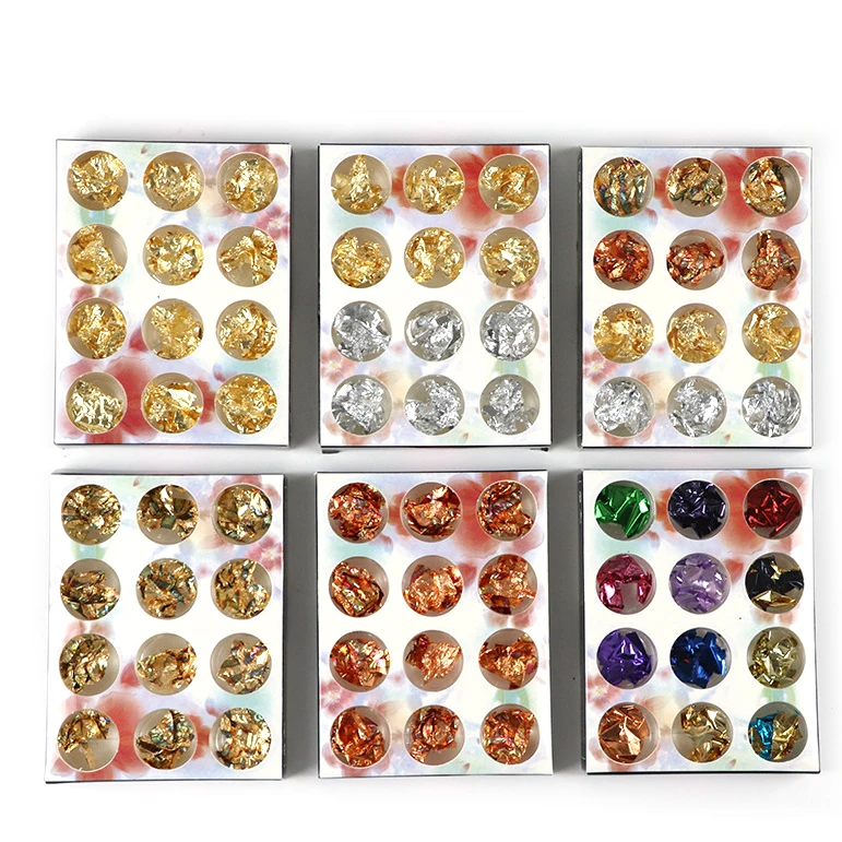 Блестящая Фольга для ногтевого дизайна 12 цветов пайетки Типсы хлопья Гель лак УФ